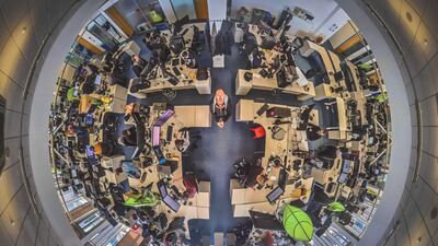 Aerial Fish eye shot of Climax Studios office